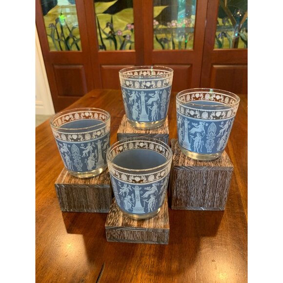 Vintage Jeanette Hellenic Jasperware Lowball Scotch Glasses. - Picture 4 of 15